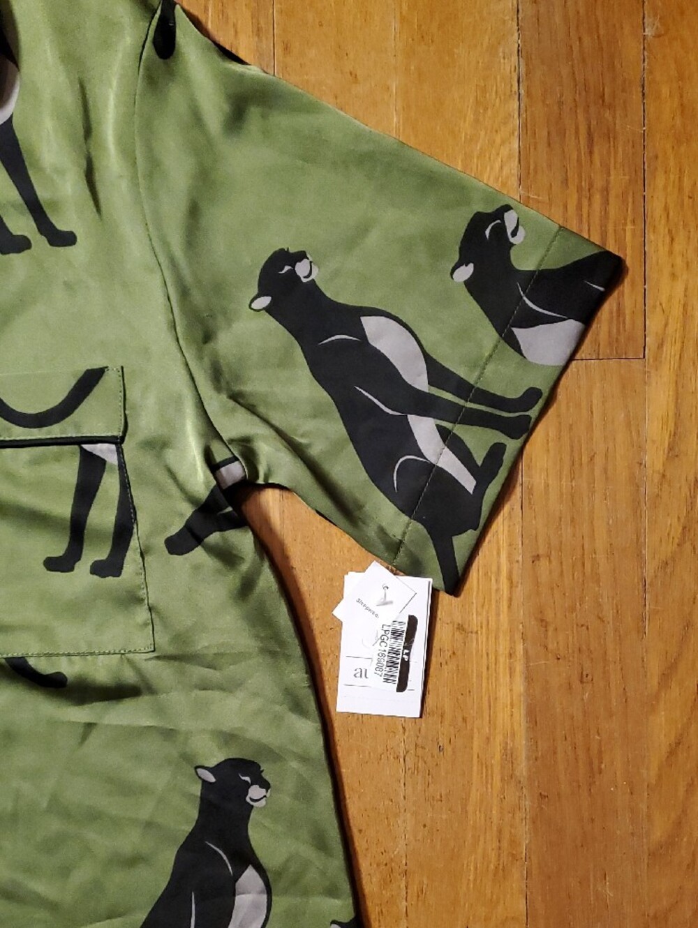 Auden Olive Green Short-Sleeve Pajama Top with Black Panthers - Picture 4 of 10